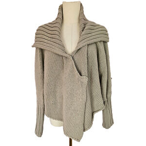 NEW STEFANEL Grey Knit Asymmetric Wrap Jumper Shawl Unusual Oversized WOOL Bl XS